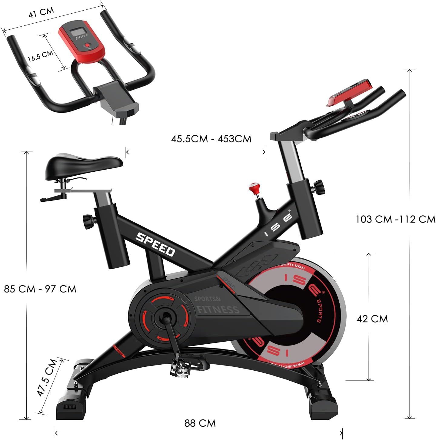 Vélo de Spinning Professionnel ISE – Résistance Réglable, Écran LCD & Confort Ajustable