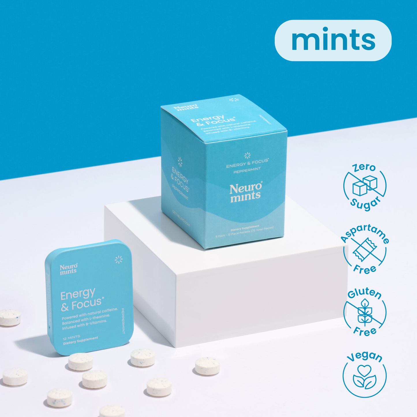 Neuro Mints – Pastilles Énergie & Focus | Zero Sucre, Vegan & Sans Gluten